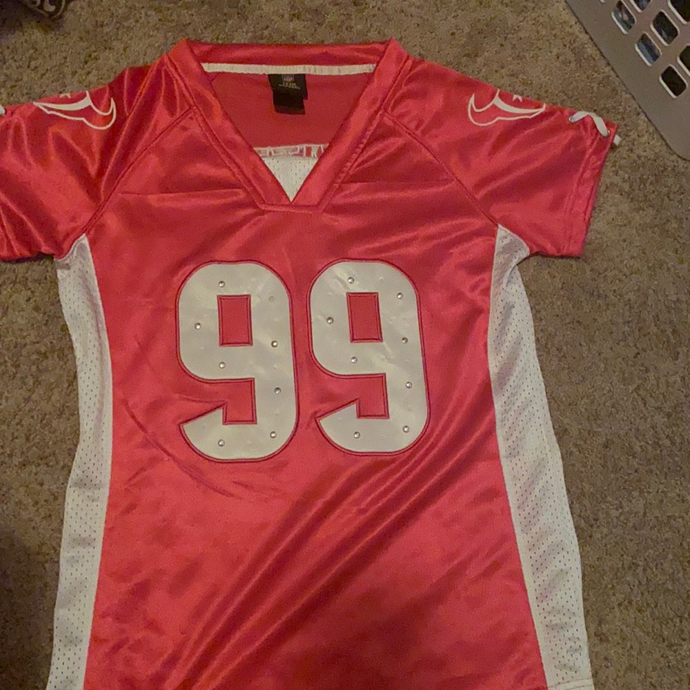 Ladies pink JJ Watt jersey with silver studs